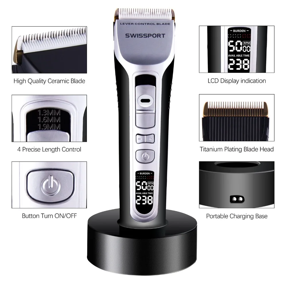RUCHA Barber Electric Hair Clipper Rechargeable Hair Trimmer Titanium Ceramic...