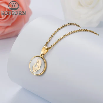 

HOBBORN Trendy Women Religious Necklace Jesus Virgin Mary Stainless Steel Chain Shell Pendants & Necklaces Women Jewelry Bijoux