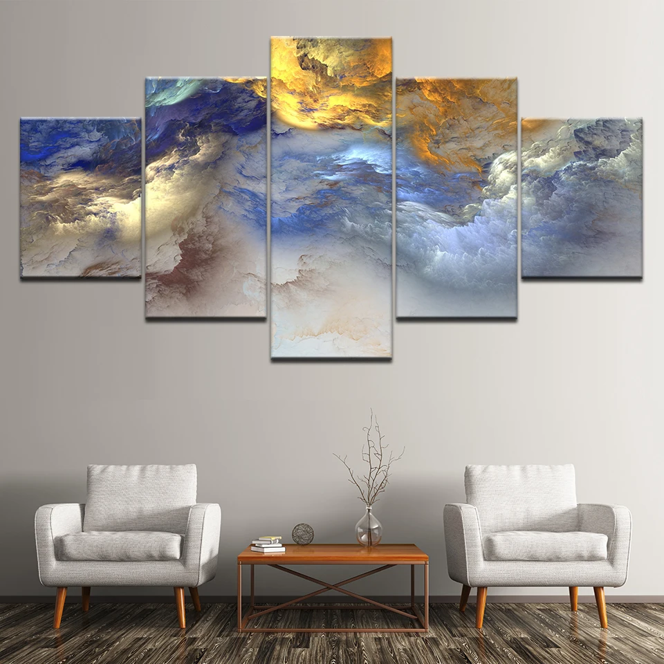 

Canvas Painting Yellow blue grey abstract cloud 5 Pieces Wall Art Painting Modular Wallpapers Poster Print Home Decor