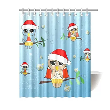

Honey Day House Custom Cute Christmas Owls Waterproof Shower Curtain 60x72 inch Gift Choice