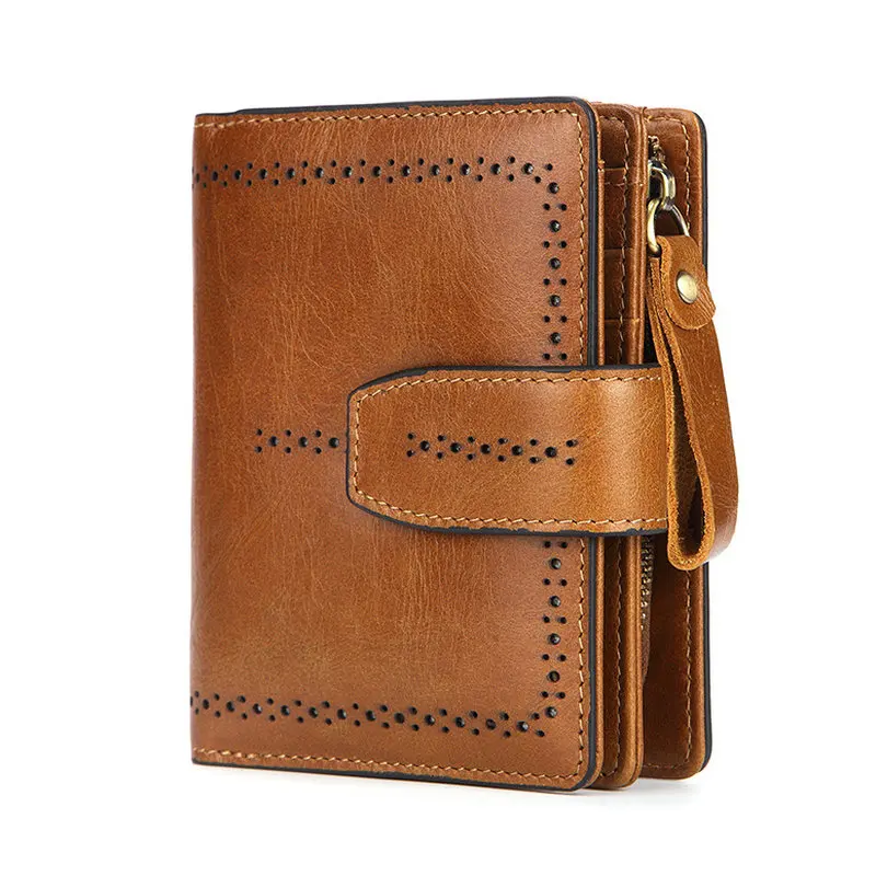 

RFID Genuine Leather Ladies Wallet Candy Color Women Purse Short Wallet for Lady