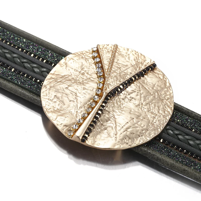 ALLYES кожаные браслеты для женщин дамы Бохо круглый металлический Шарм многослойный широкий браслет обруча женские ювелирные изделия