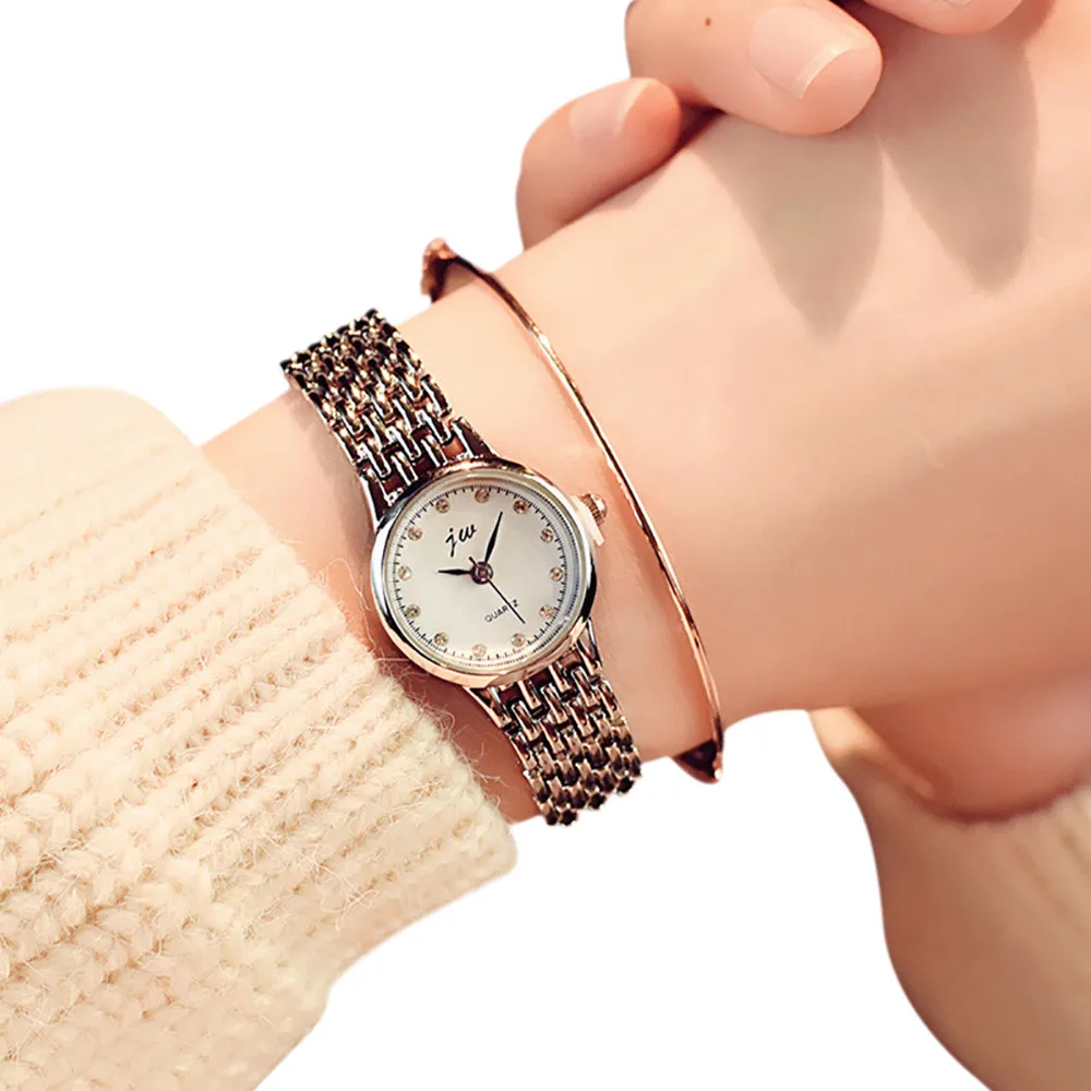 Модные женские часы-браслет, Кварцевые аналоговые наручные часы, маленький циферблат, нежные часы из розового золота с кожаным ремешком для женщин, reloj mujer# c