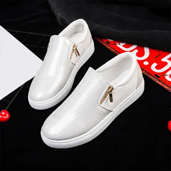 

MCCKLE Autumn Women Flat Shoes Slip On Loafers Zipper Platform Fashion Casual Soft Female Vulcanized Shoes Comfortable Footwear
