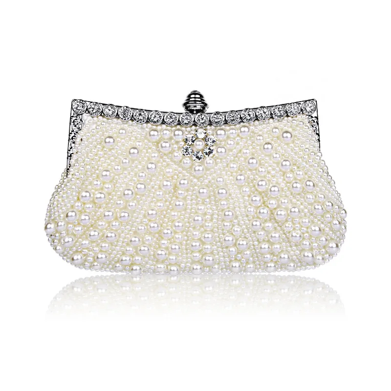 

Women's Elegant Evening Clutch with Faux Pearl with Rhinestone, Handbag with Removable Shoulder Chain