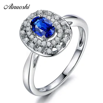 

AINUOSHI 0.5 Carat Oval Cut Blue Sona Bridal Halo Rings 925 Sterling Silver Women Rings Wedding Engagement Lady Jewelry Gifts