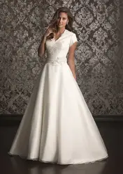 Простое ТРАПЕЦИЕВИДНОЕ длинное скромное свадебное платье одежда с рукавами пуговицы сзади Свадебные платья с v-образным вырезом кружева