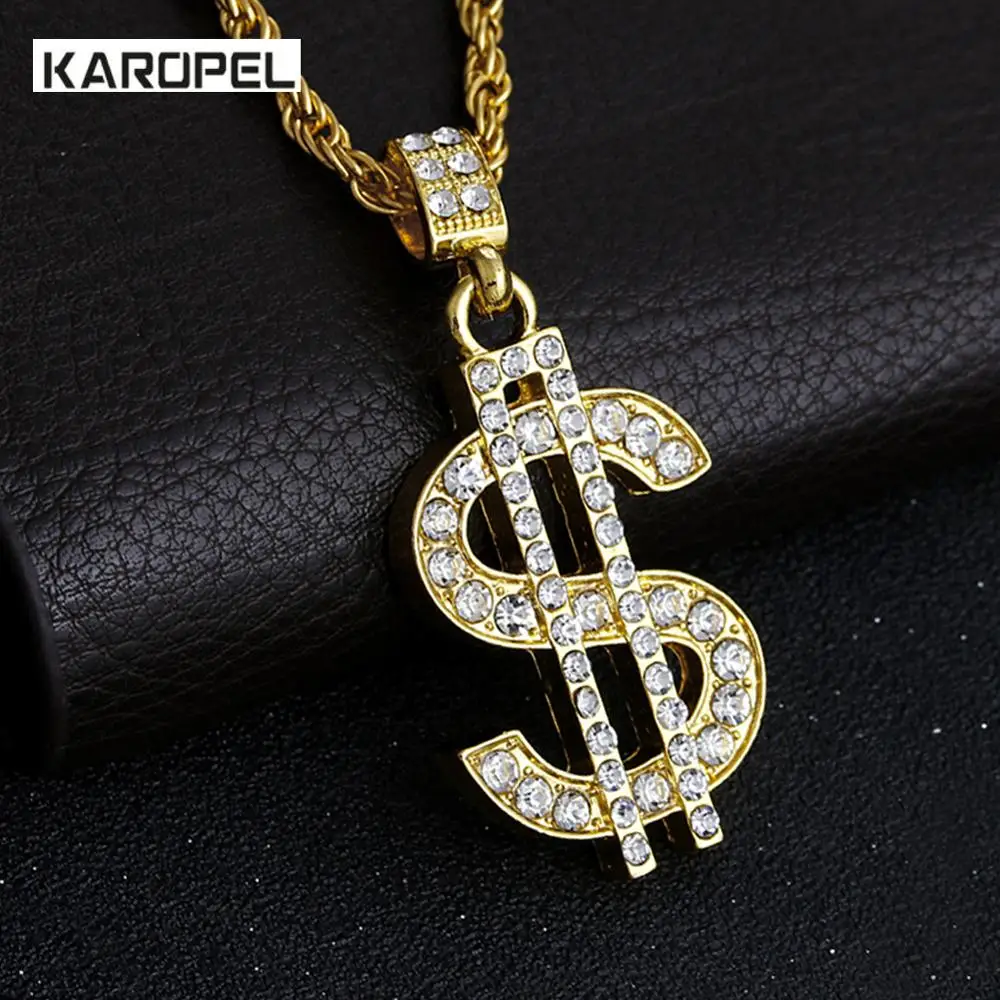 

Hip Hop Iced Out Dollar Sign $ Crystal Zircon Pendants Necklaces With 24" Rope Chain Statement Necklace For Woman Men