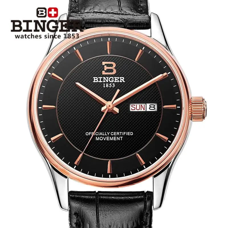 

Switzerland Men's watch luxury brand watches BINGER Luminous Japan MIYOTA Mechanical Wristwatches leather strap clock B5008-6