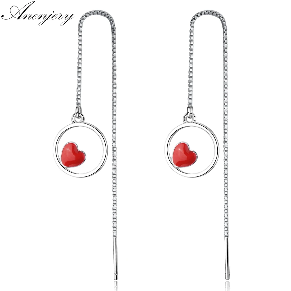 ANENJERY 925 пробы серебро AnenjeryTrendy круг красный любящее сердце Длинные Позолоченные