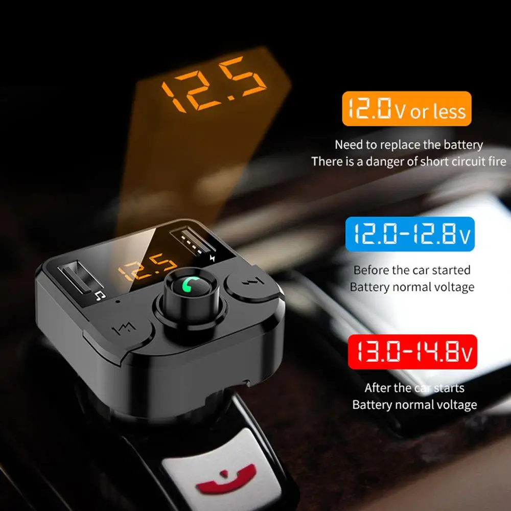 

12-24V BT36B Bluetooth 5.0 Car Kit MP3 Player FM Transmitter With Dual USB Charger Handsfree Music Audio Receiver #722