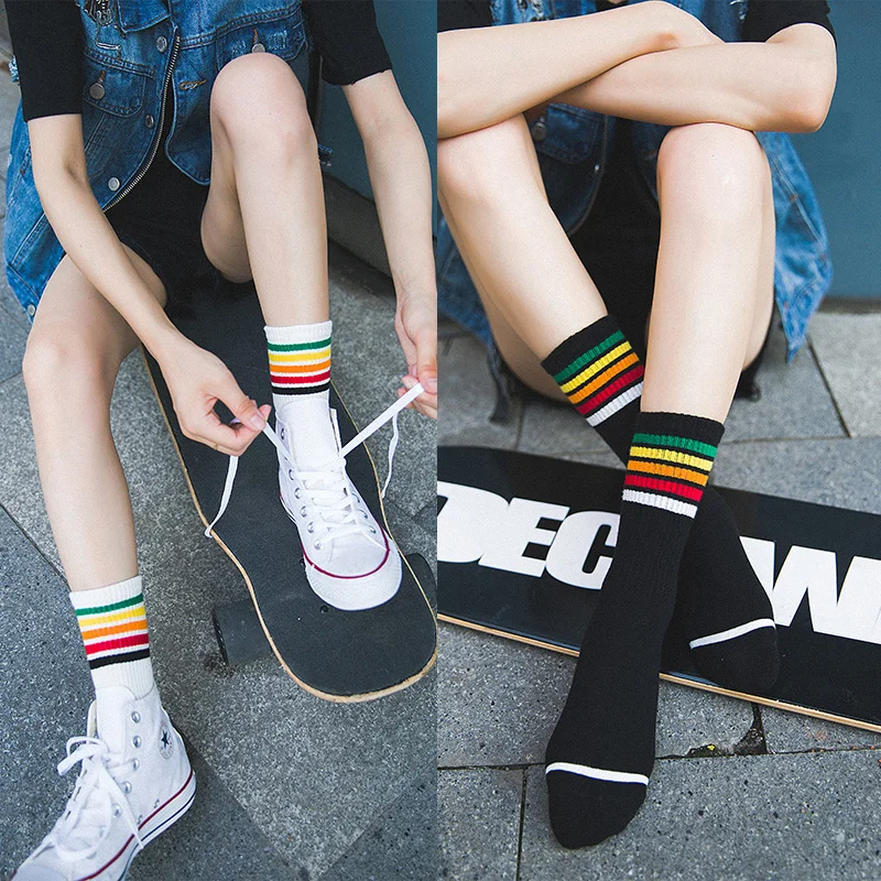 3 пары/компл. Ulzzang модные радужные короткие носки женские хлопковые Harajuku с