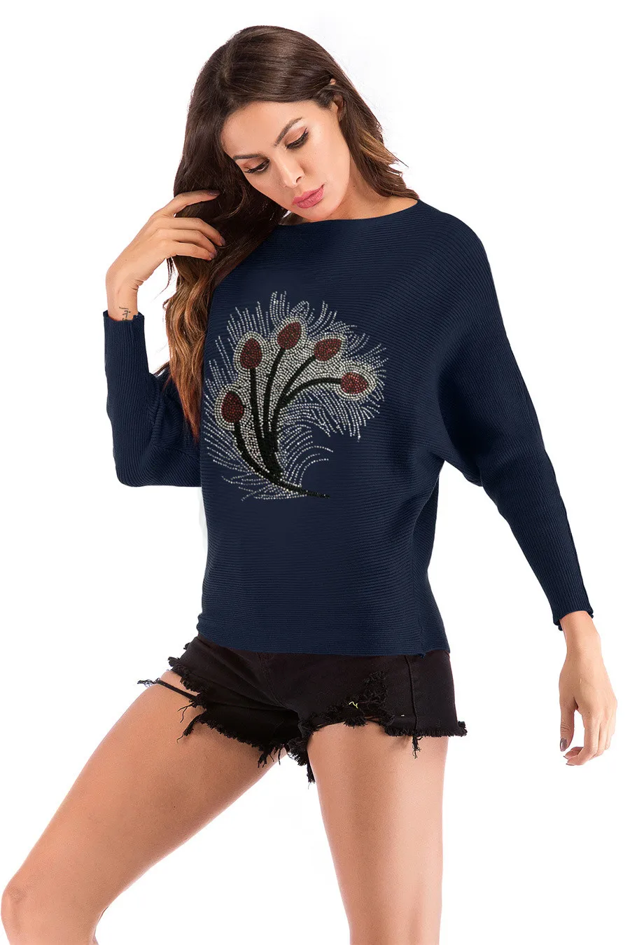 Gladiolus 2018 Autumn Winter Sweater Women Long Sleeve Rhinestone Pattern Slim Knitted Christmas Sweater Women Jumpers Pullover (28)