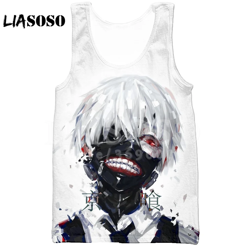 

LIASOSO 2018 Summer Casual Fashion 3D Print Men's Tank Top Vest Anime Tokyo Ghoul Ken Kaneki sleeveless Hip Hop Tank Top X1071