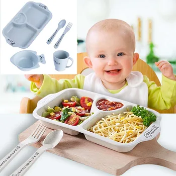 

New Baby Taleware Learning Dishes Feeding Food Tray Plate Baby Dishes Children Kids Dinnerware Baby Plate Bowl Cup Forks Spoon