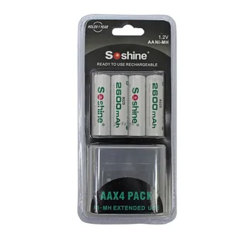 

4pcs Soshine RTU Low self-discharge 2600mAh AA battery 1.2V Ni-Mh Rechargeable Battery with Battery Box