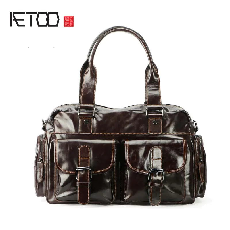 

AETOO Support custom leather men's handbag head layer leather large-capacity briefcase travel travel man bag computer bag