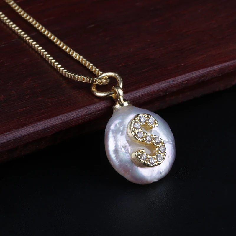 Pave white CZ 26 Алфавит Письмо пресноводный жемчуг Золотая Серебряная подвеска, кулон тонкая цепочка персонализированное колье ожерелье для женщин