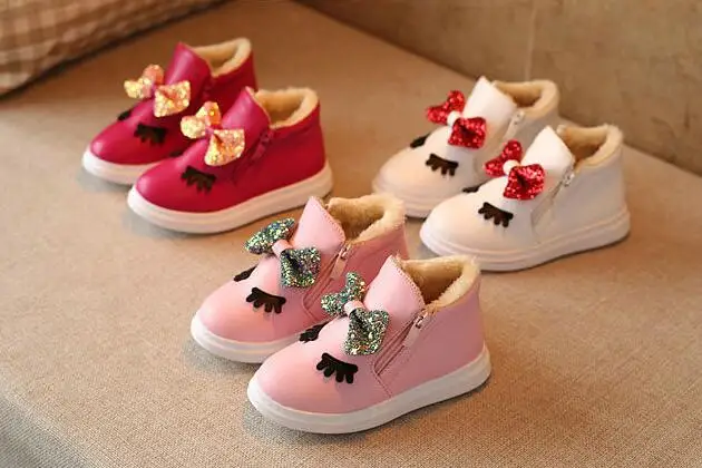 

2018Fashion New Winter Warm Children Boots For Girls PU Leather Kids Shoes Plush Ankle Martin Girl Felt Snow Boots With Zipper