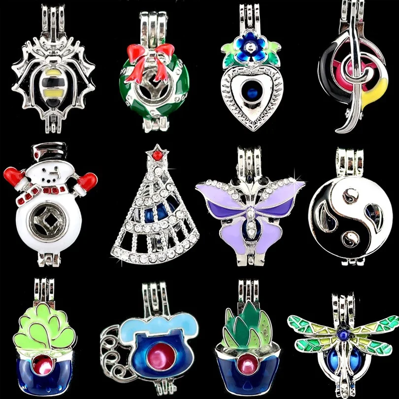 

12x Colors Enamel Insect Butterfly Full Rhinestone Christmas Tree Essential Oil Diffuser Pearl Beads Cage Locket Pendant