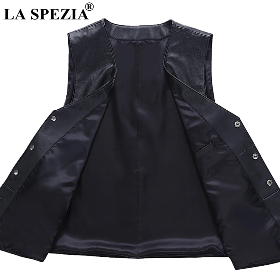 LA SPEZIA Mens Waistcoat Genuine Sheepskin Leather Vest Male Business Luxury Solid Vintage Autumn Plus Size Sleeveless Jackets LA SPEZIA Mens Waistcoat Genuine Sheepskin Leather Vest Male Business Luxury Solid Vintage Autumn Plus Size Sleeveless Jackets