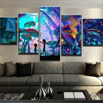 

Canvas Art Poster Style Wall Pictures 5 Panel Ricky And Morty Abstract For Living Room Cuadros Modern Decoration Paintings