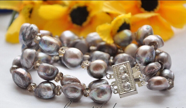 

z4680 3row 8" 16mm gray baroque freshwater cultured bracelet e SHIPPING 5.26