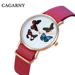 Минималистский часы для женщин розовое золото Модные женские наручные часы Элитный бренд Cagarny кварцевые мультфильм бабочка Reloj Mujer