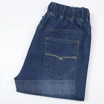 

new arrival Spring and Autumn casual fashion High waist jeans elastic waist drawstring cotton loose men plus size 30-36 38 40 42