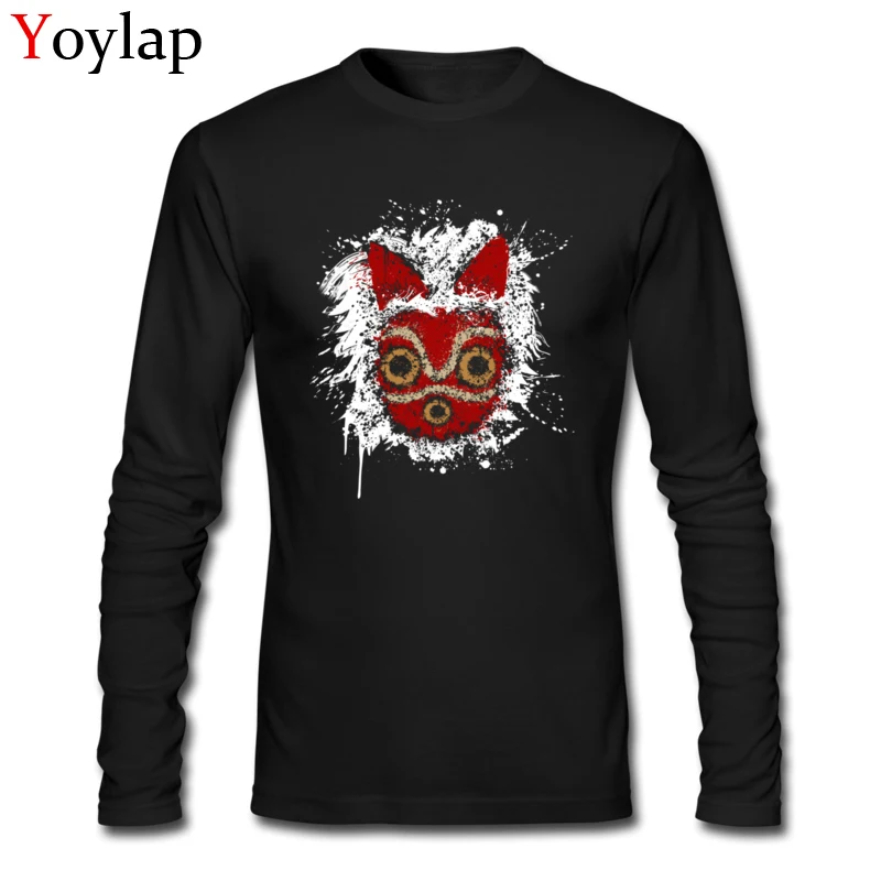 Cute Leisure Tops Tees Mononoke Summer Fall Long Sleeve 100% Cotton Crewneck Boy T-shirts Leisure Tee Shirts Top Quality Mononoke black