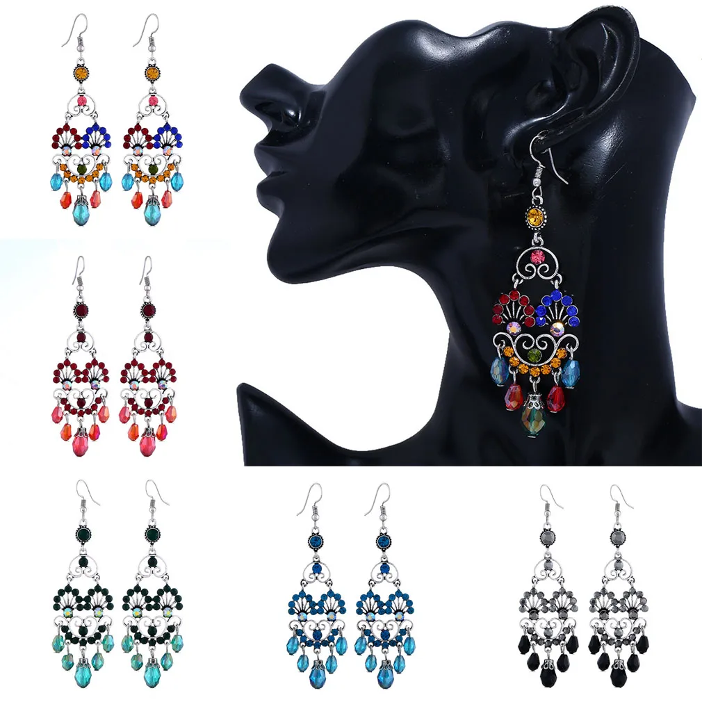 Rhinestone Dangle Drop Tibetan Silver Ethnic Bohemia Earrings Dainty Chandelier | Украшения и аксессуары