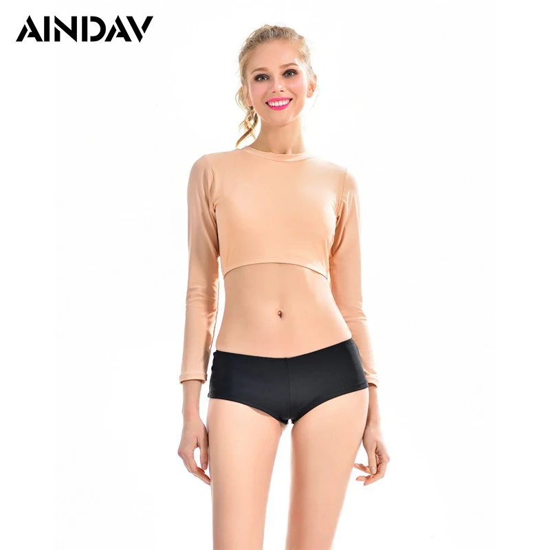 

AINDAV 2019 Women Long Sleeve Two-Piece Swimsuits with Black Boxer Short Bikini Set Swimming Bathing Suits Sports Swimwear