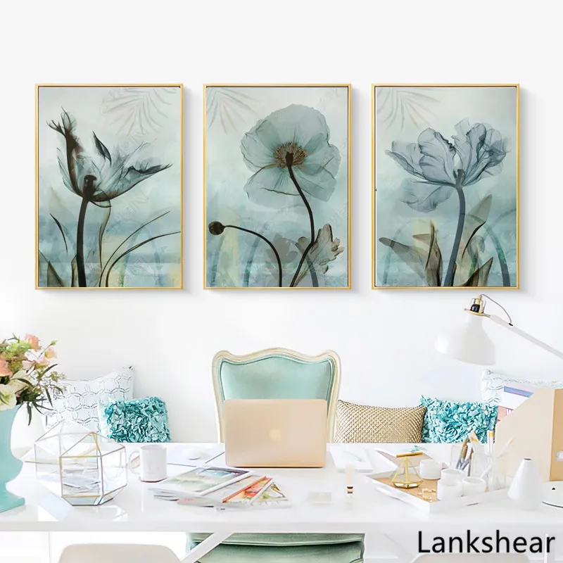

Decoration Abstract European Retro Blue Flowers Nordic Wall Art Canvas Poster and Print Canvas Painting Picture For Living Room