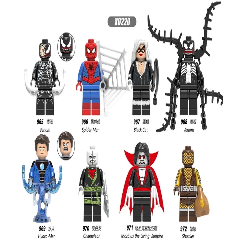 

Venom Spider-Man Figure Black Cat Hydro-Man Chameleon Morbius Shocker Marvel Super Hero Building Blocks Set Model Toys