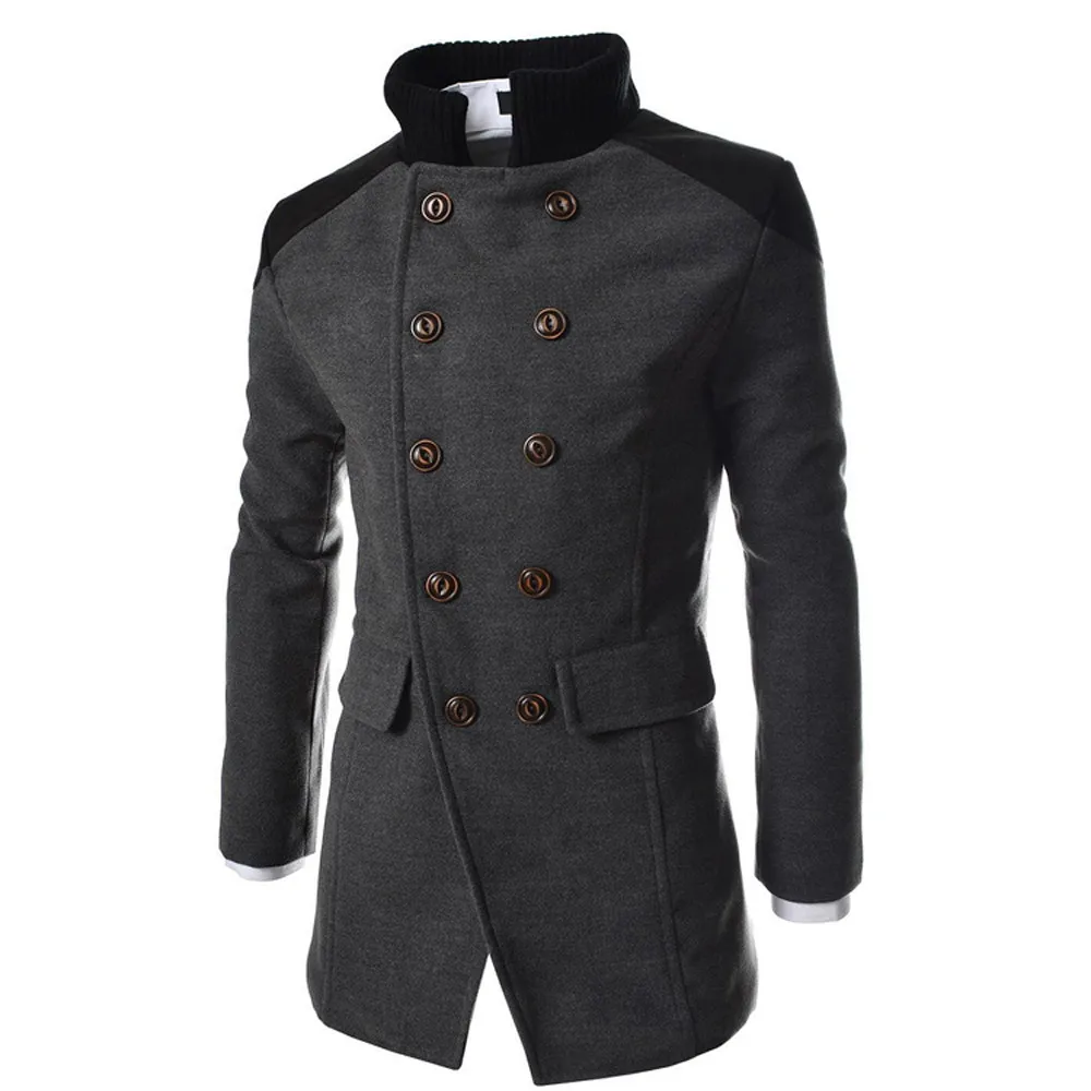 JAYCOSIN Мужская куртка теплый зимний полиэфирный Тренч Длинная Верхняя одежда лоскутное умное пальто с отложным воротником серый, черный, темно-синий z1105 - Цвет: GY