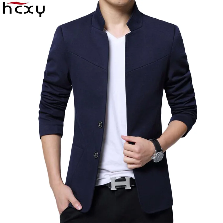  Blazer Men 2017 High Quality Suit Jacket Male Style Stand Collar Male Blazer Slim Fit Mens Blazer black Jacket Men Size M-5XL