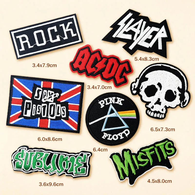 8pcs/lot ROCK BAND Music Badges DIY Embroidery Patch Applique Clothes