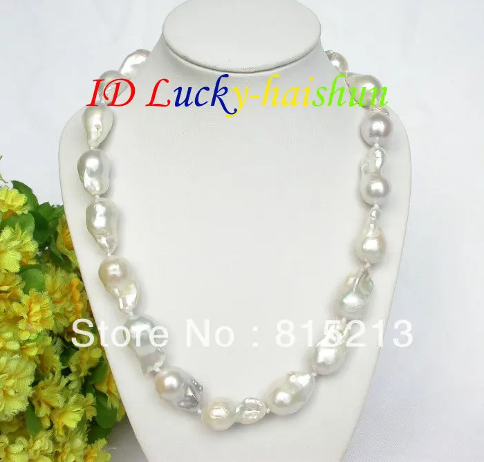 

FREE SHIPPING>>>@@ > N578 Genuine HUGE 18" white Reborn keshi pearls necklace dragon
