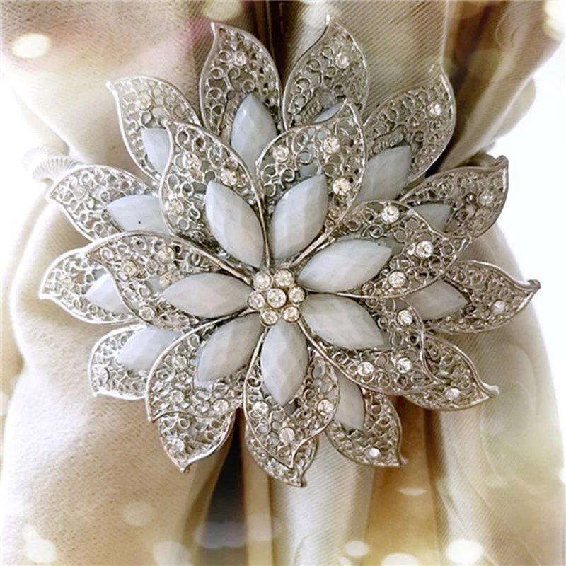 

Flower Shaped Magnet Curtain Tieback Rings Spring Rhinestone Steel Wire Magnetic Curtain Buckle Clips Window Holder Accessories