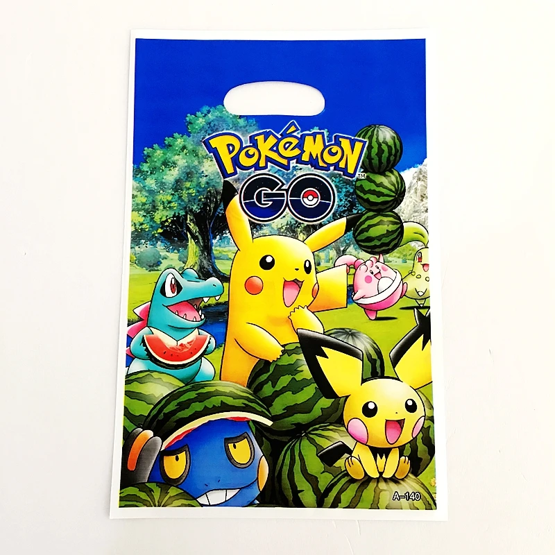 

10pcs Cartoon Cute Pokemon Bikachu Theme Bag with Gift Kids Favor Birthday Party Supplies Child Loot Gifts Plastic Storage Bags