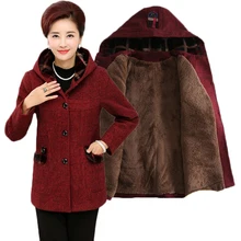 Женщины среднего возраста моды с капюшоном решетки шерсти coa осень/зима одежда большой размер утолщение свободное шерстяное пальто 5XL