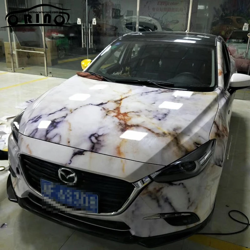 Self Adhesive PVC Marble Pattern Vinyl Glossy Camouflage Film Sheet Car Sticker Wrap With Air