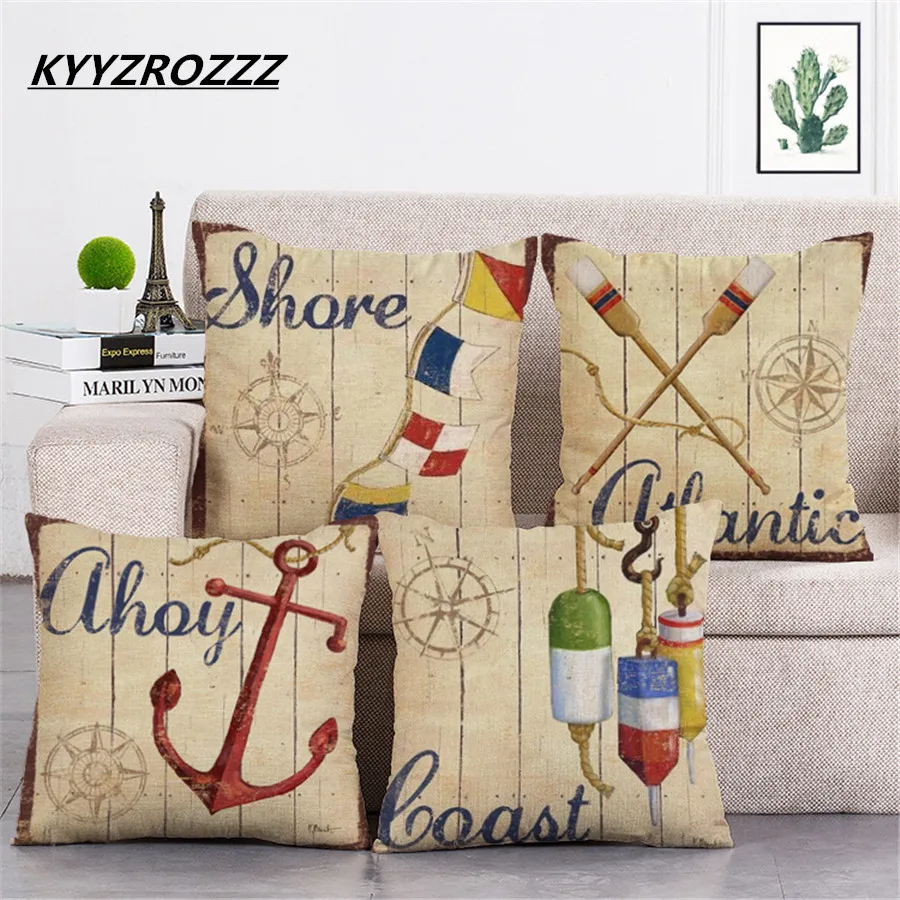 

Mediterranean Sea Voyager Ship Boat Anchor Pillowcase Cushion Cover Decorative Linen Cotton Throw Pillow Case 45*45cm