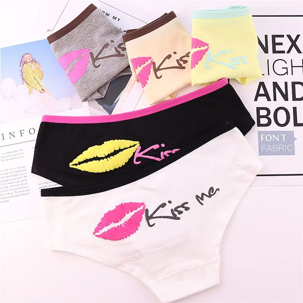Сексуальные хлопковые трусики губ Kiss Me рисунок с буквенным принтом женские