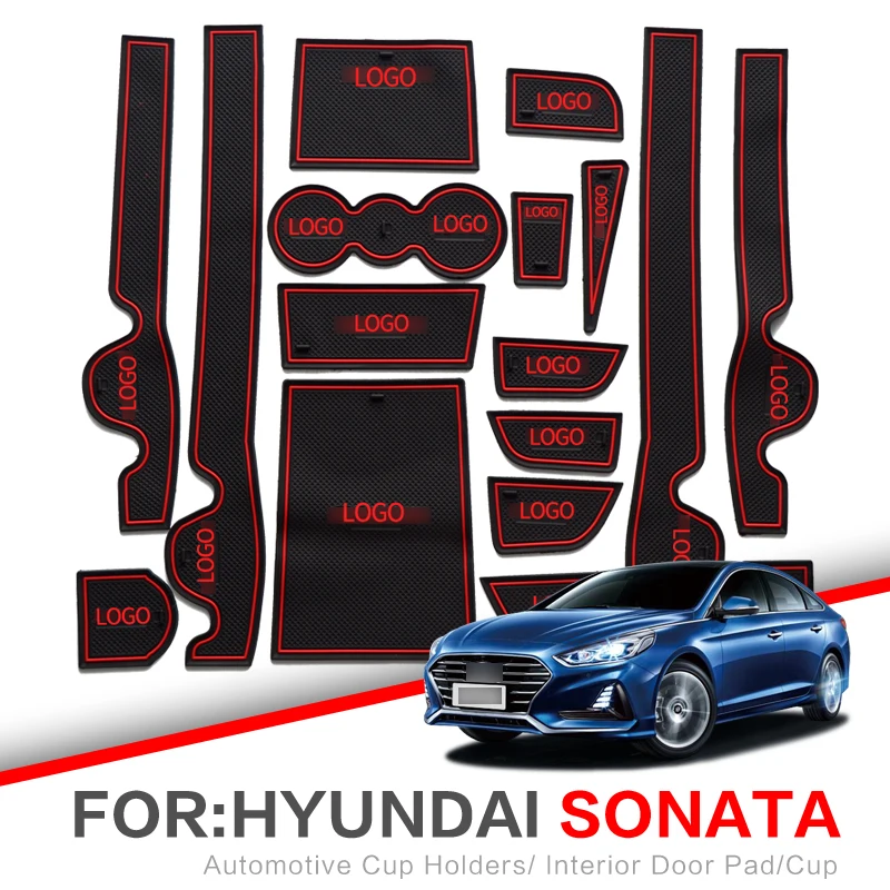 

ZUNDUO Gate slot mats For Hyundai Sonata LF YF 2011-2019 Interior Door Pad Cup Dust mats Water Coaster Non-slip red/white