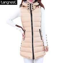 TANGNEST Winter Hooded Vest Women 2017 New Fashion Waistcoat Plus Size Pockets Zipper Slim Long Style Candy Colors Vests WWV191