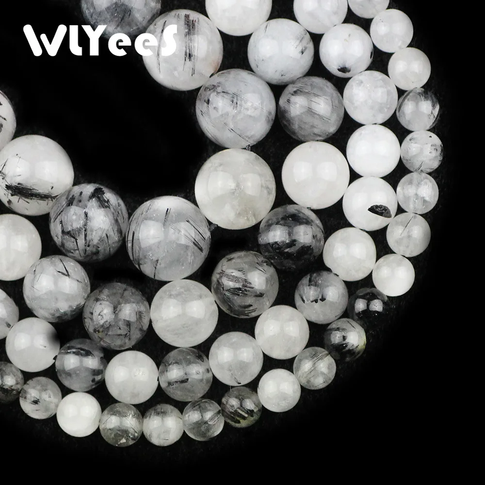 

WLYeeS Natural Smooth Black Rutilated Quartz Crystal Stone 6 8 10 12mm Round Loose Beads for women Jewelry Bracelets Making DIY