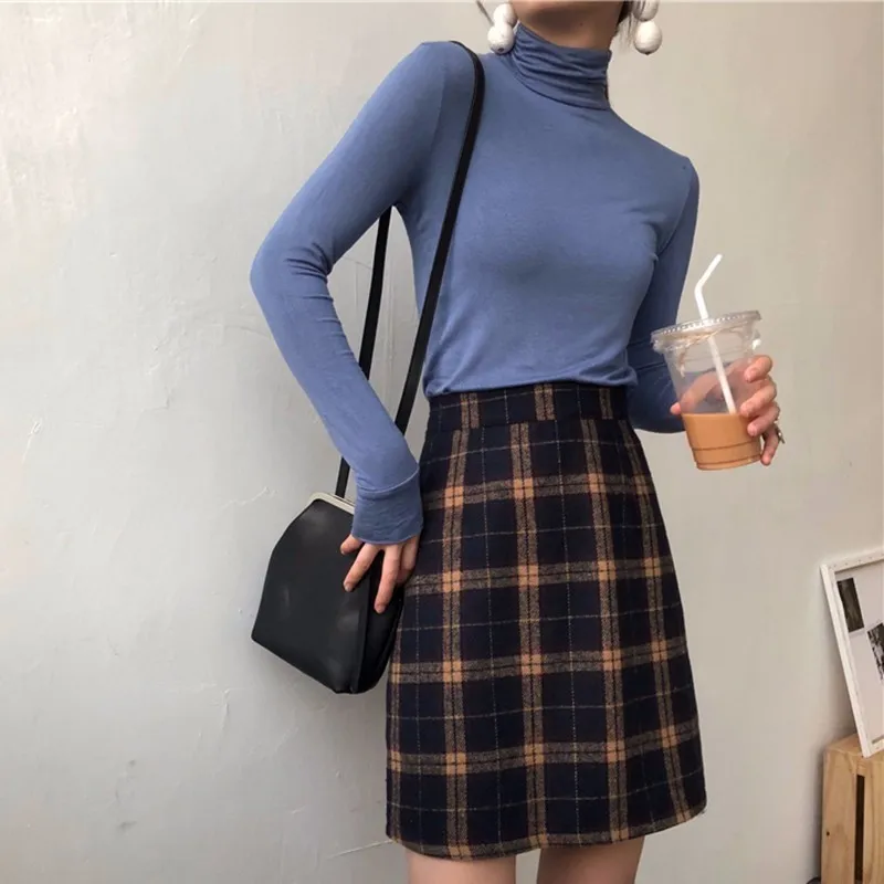 Xizihupan Винтаж плед Высокая талия юбка линия Bodycon Мини юбки женский Elegent модная