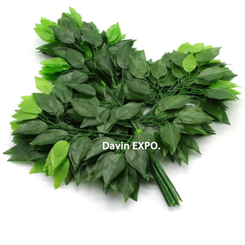 12 pcs decorative flower green silk artificial leaves home decoration