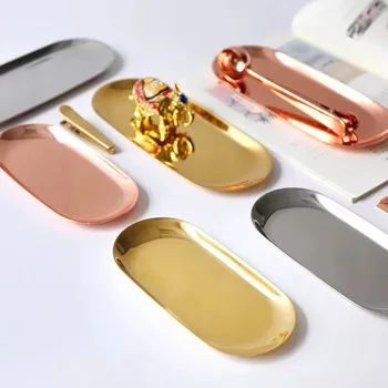 

Nordic Rose Gold Metal Storage Stainless Tray Luxurious Brass Gradient Colorful Oval Fruit Plate Jewelry Display Home Decoration